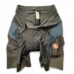 Souke Sports Men's Black Athletic Cycling Shorts with Blue Patterned Panels O19